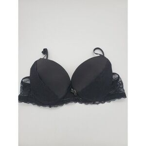 Inteco Intimates Bra 36C Womens Black Push Up Padded Black Lace Adjustable Strap